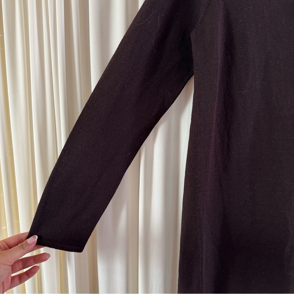 Eileen Fisher Dark Chocolate Brown Long Open Front Wool Cardigan Vintage 90s‎ Sm - Picture 3 of 6